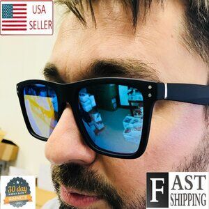 Men Sunglasses‎ Blue Mirror Lens Aviator Driving Running Square Lentes Gafas New